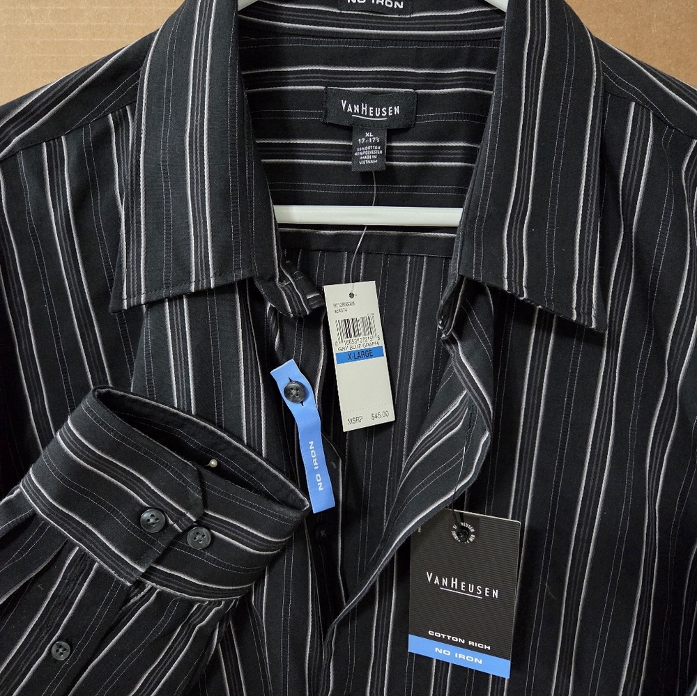 Van Heusen Men's Black Pinstripe Dress Shirt